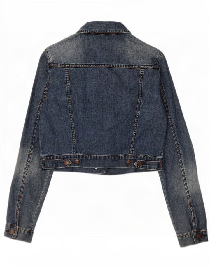 Topshop Womens Crop Denim Jacket UK 12 Medium Blue Cotton