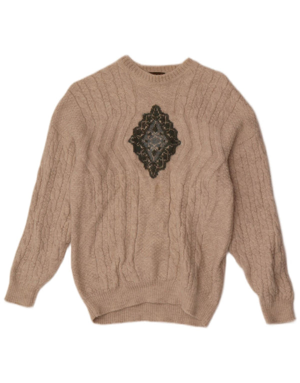 Colmar Womens Graphic Boat Neck Jumper Sweater UK 12 Medium Beige Geometric