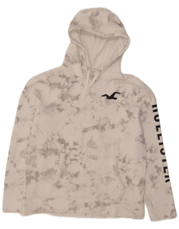 Hollister Mens Graphic Hoodie Jumper Large White Tie Dye Cotton