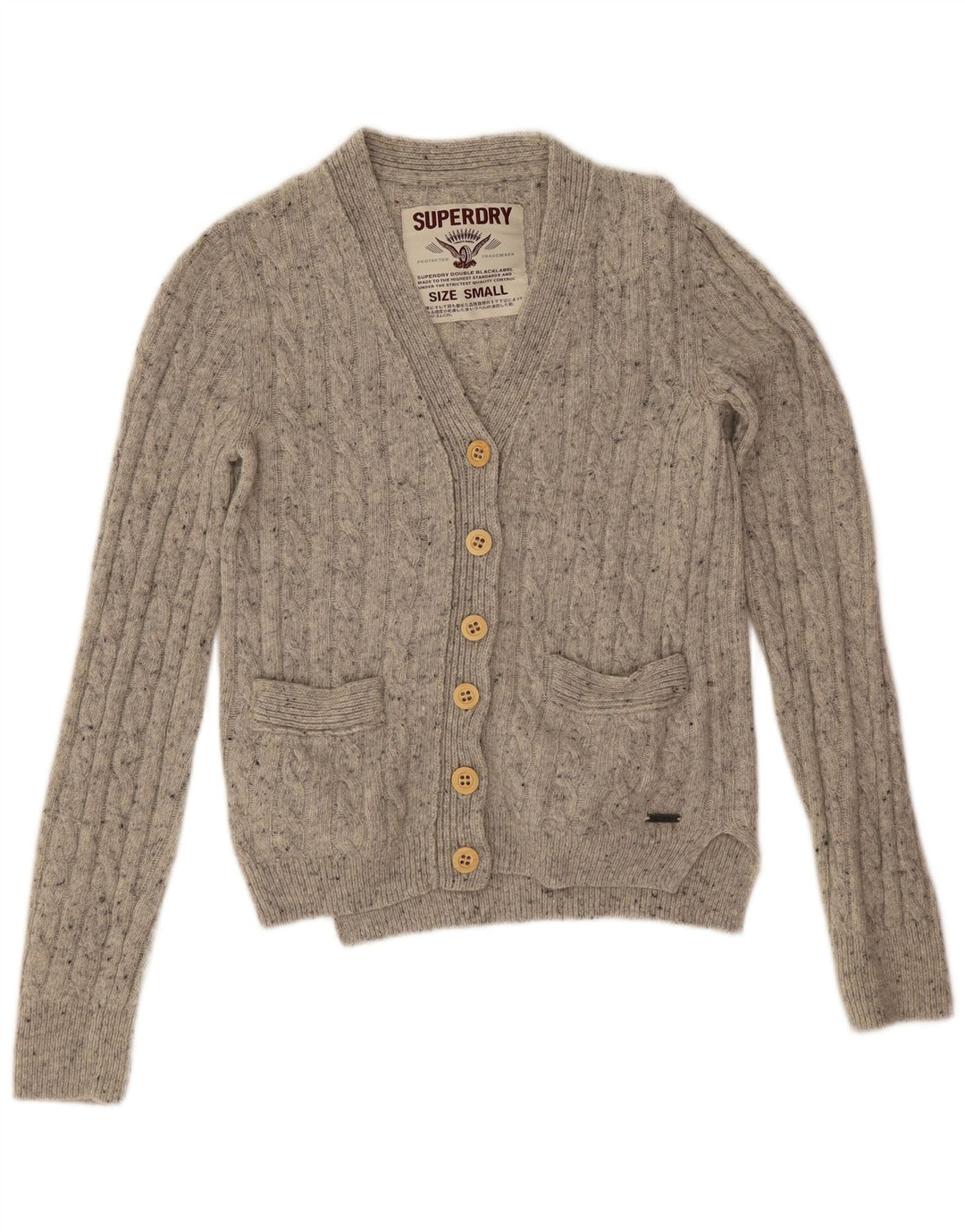 Superdry Womens Oversized Cardigan Sweater UK 10 Small Grey Flecked Wool