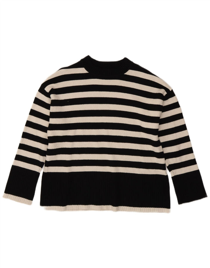 Zara Womens Oversized Turtle Neck Jumper Sweater UK 10 Small Black Striped