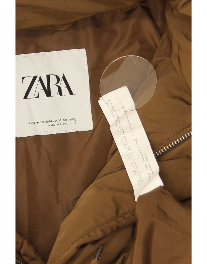 Zara Mens Hooded Loose Fit Padded Jacket UK 36 Small Brown Polyester