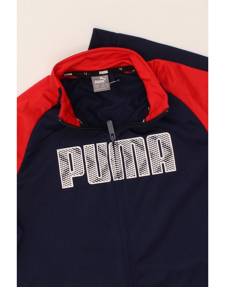 PUMA Boys Graphic Tracksuit Top Jacket 13-14 Years Navy Blue Colourblock Vintage Puma and Second-Hand Puma from Messina Hembry 