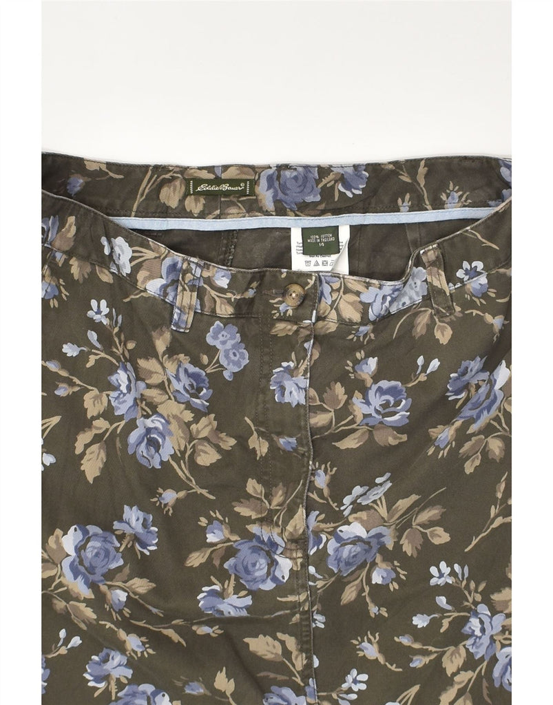 EDDIE BAUER Womens Straight Skirt UK 14 Large W32 Grey Floral Cotton | Vintage Eddie Bauer | Thrift | Second-Hand Eddie Bauer | Used Clothing | Messina Hembry 