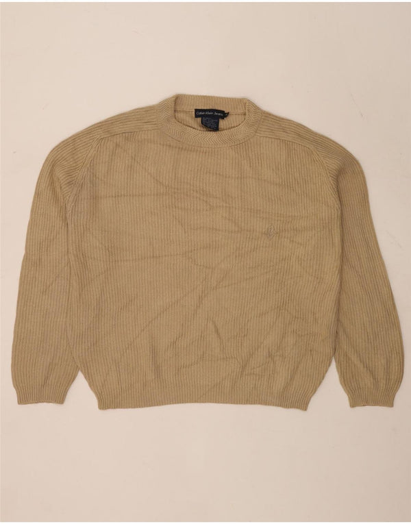 Calvin Klein Jeans Mens Loose Fit Crew Neck Jumper Sweater Medium Beige