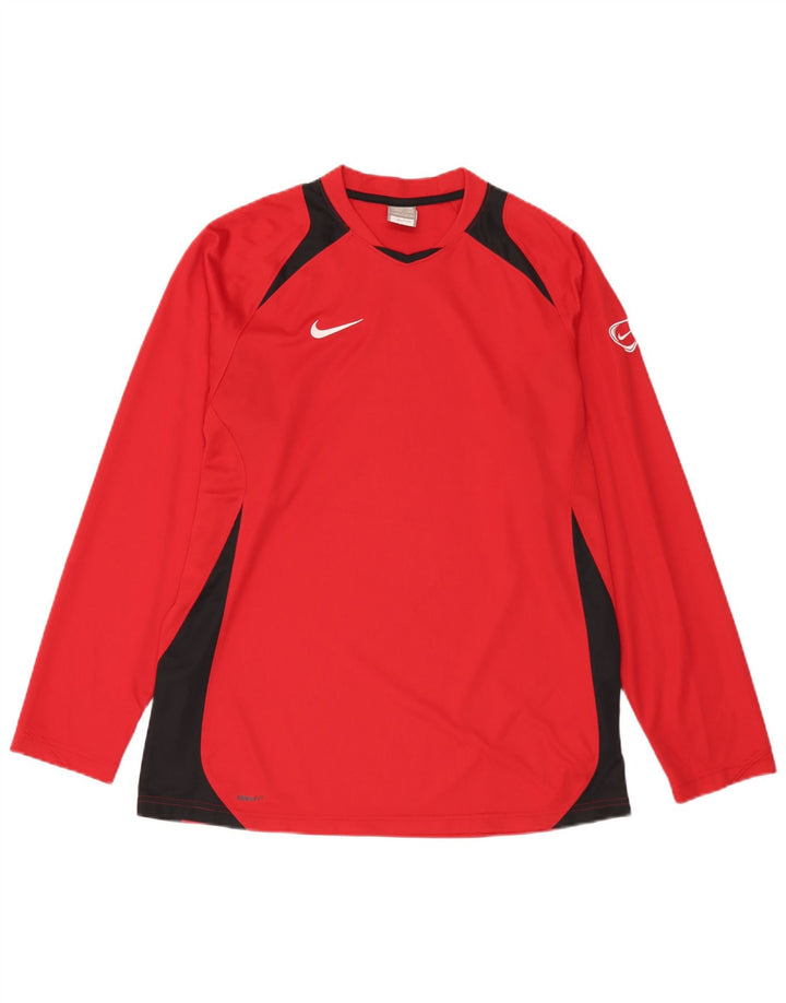 Nike Mens Top Long Sleeve UK 42/44 Large Red Colourblock Polyester