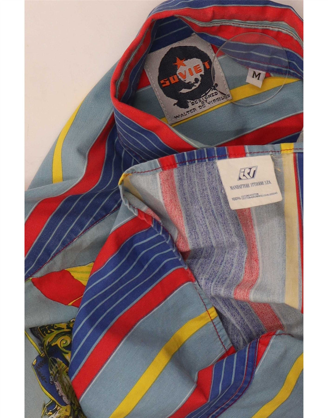 Vintage Mens Graphic Loose Fit Shirt Medium Multicoloured Striped Cotton