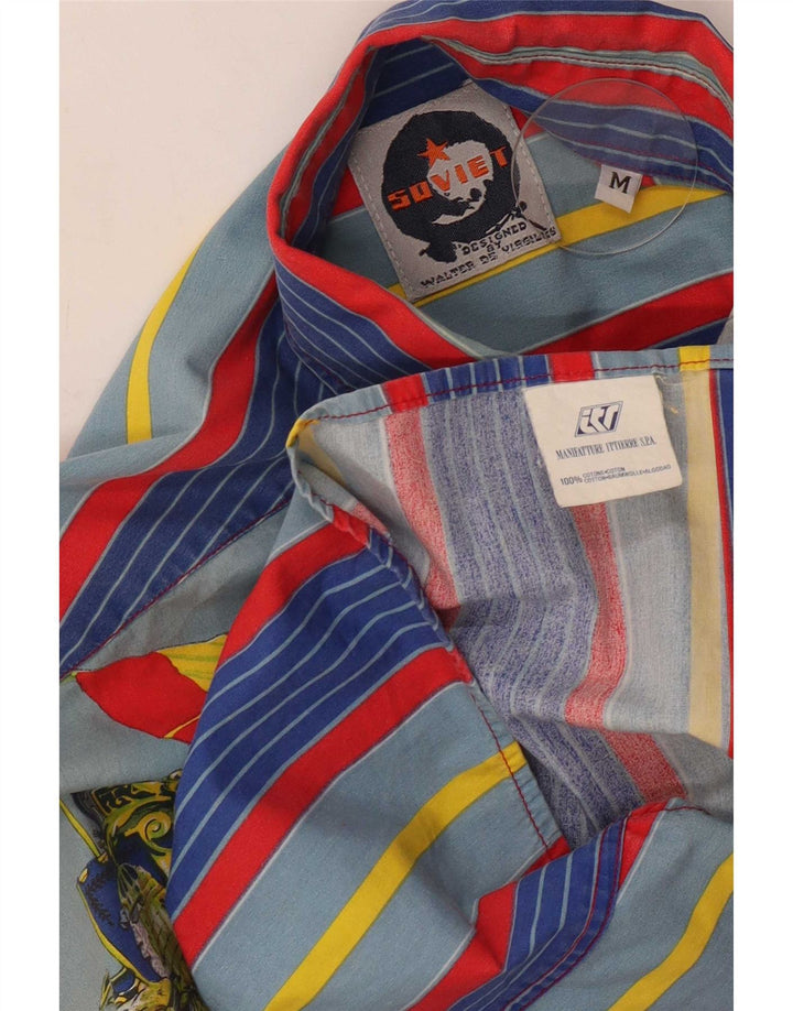 Vintage Mens Graphic Loose Fit Shirt Medium Multicoloured Striped Cotton
