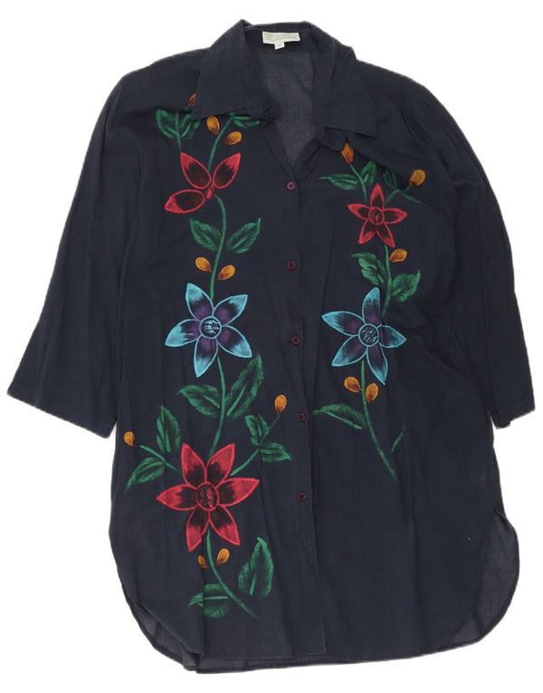 Marila Womens Graphic 3/4 Sleeve Shift Dress UK 14 Medium Navy Blue Floral