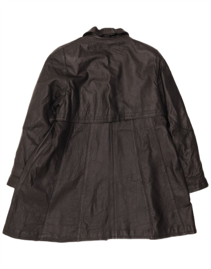 VINTAGE Womens Leather Coat UK 18 XL Black