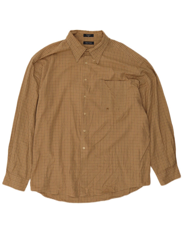 Nautica Mens Flannel Shirt 2XL Beige Check Cotton