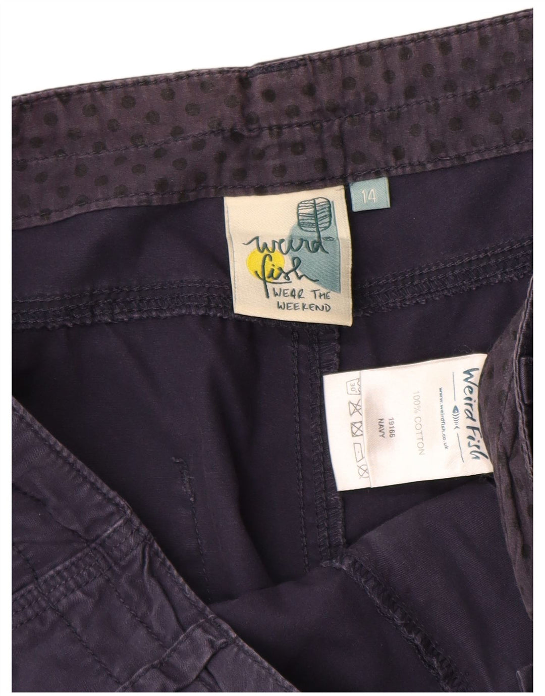 WEIRD FISH Womens Capri Trousers UK 14 Large W34 Navy Blue Cotton