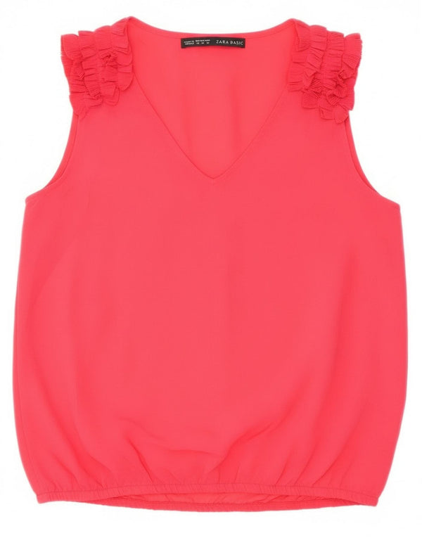 Zara Womens Ruffle Front Sleeveless Blouse Top UK 14 Medium Red
