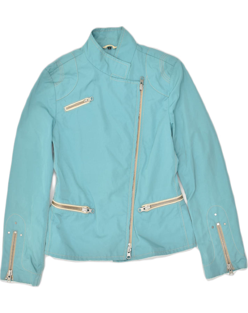 VINTAGE Womens Biker Jacket UK 10 Small Turquoise Polyamide | Vintage Vintage | Thrift | Second-Hand Vintage | Used Clothing | Messina Hembry 