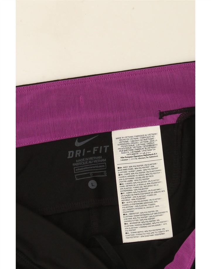 Nike Womens Dri Fit Capri Leggings UK 14 Large  Black Colourblock Polyester