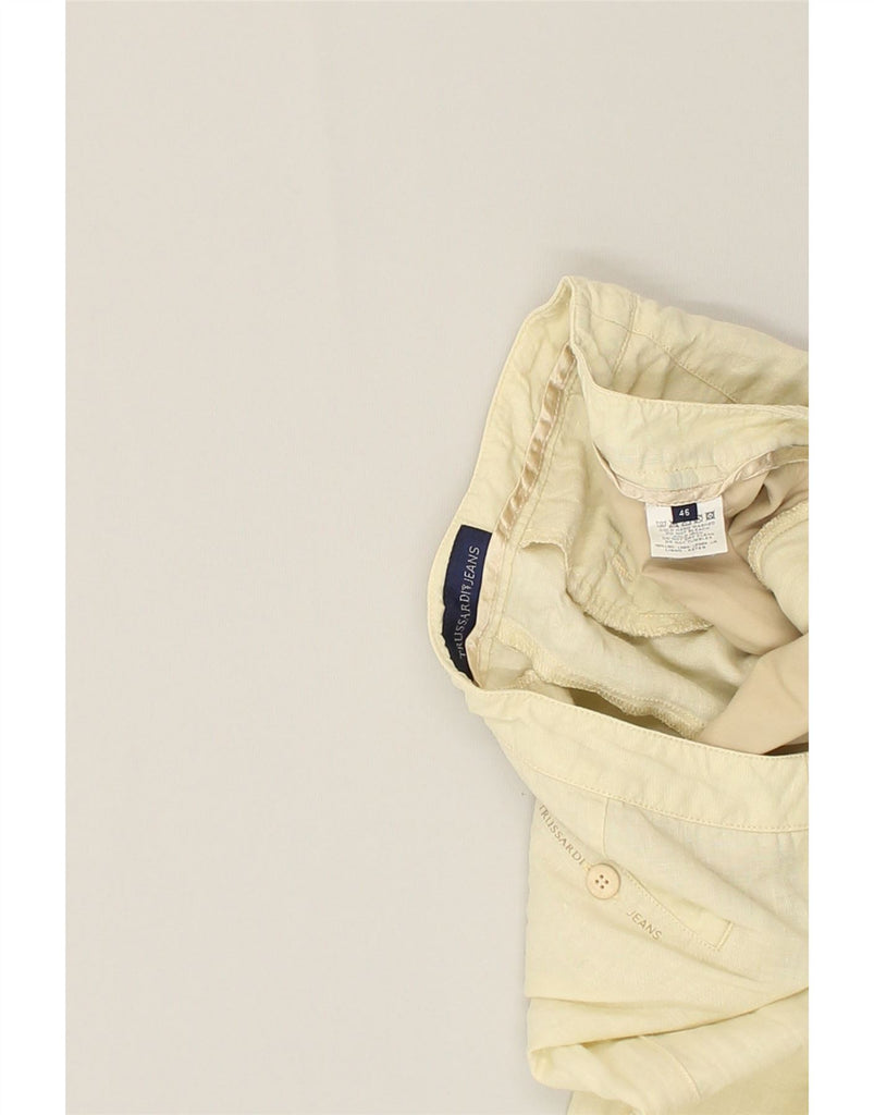 TRUSSARDI Womens Straight Casual Trousers IT 46 Large W30 L31  Beige Linen | Vintage Trussardi | Thrift | Second-Hand Trussardi | Used Clothing | Messina Hembry 