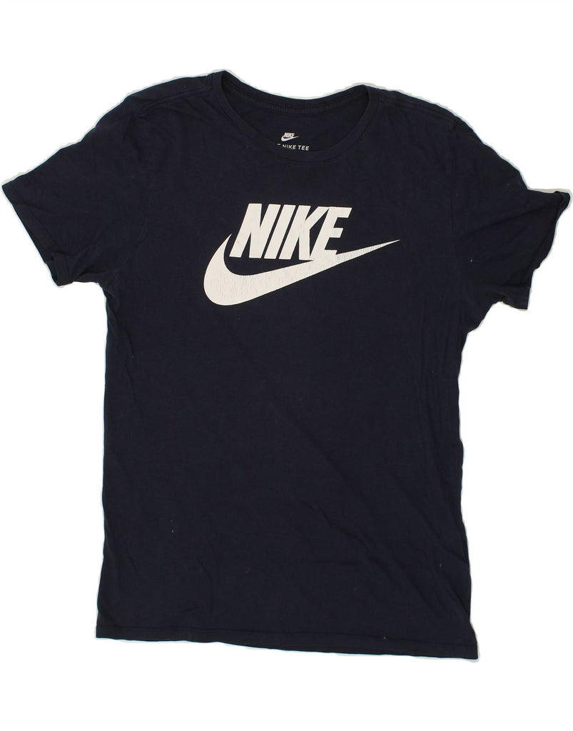 NIKE Mens Athletic Cut Graphic T-Shirt Top Medium Navy Blue Cotton Vintage Nike and Second-Hand Nike from Messina Hembry 