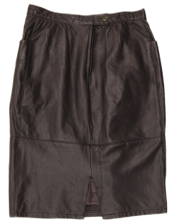 Vintage Womens Leather Skirt W26 Small Black Leather