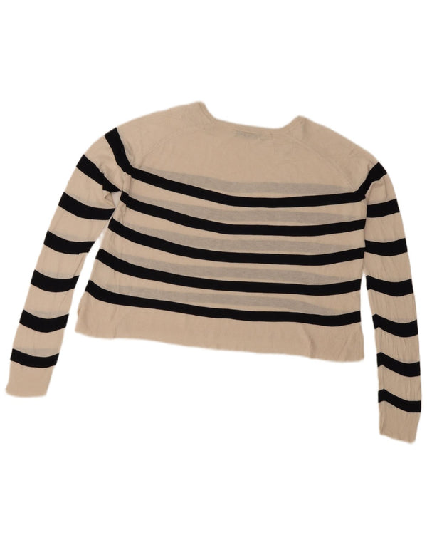 Zara Womens Crop Boat Neck Jumper Sweater UK 10 Small Off White Striped