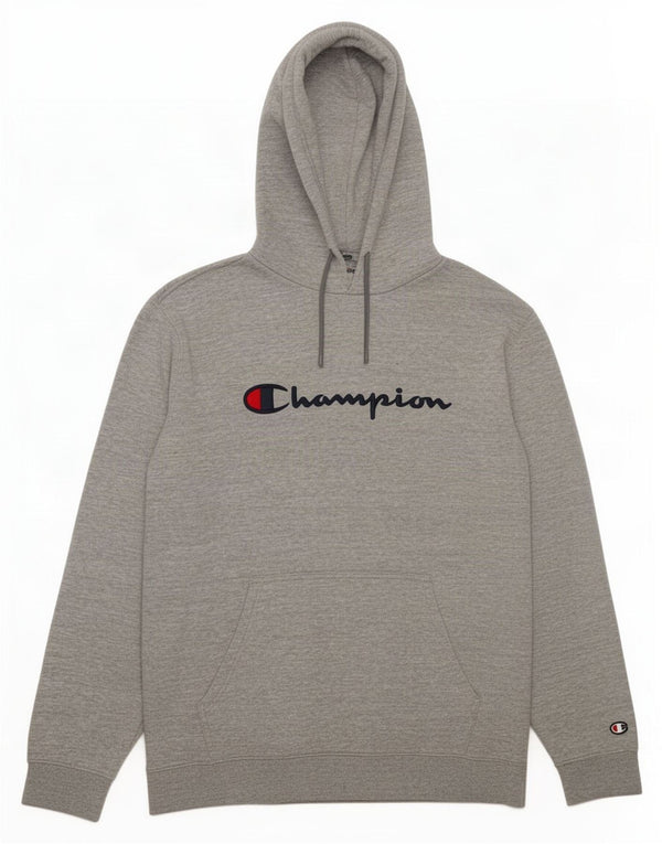 Champion Mens Graphic Hoodie Jumper 2XL Grey Flecked Cotton