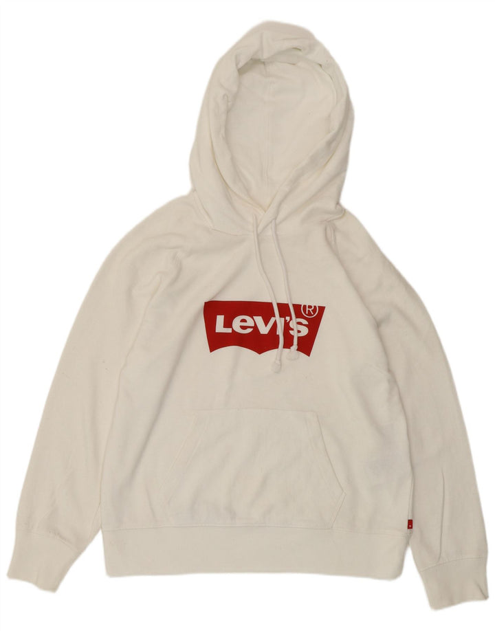 LEVI'S Womens Graphic Oversized Hoodie Jumper UK 10 Small White Cotton