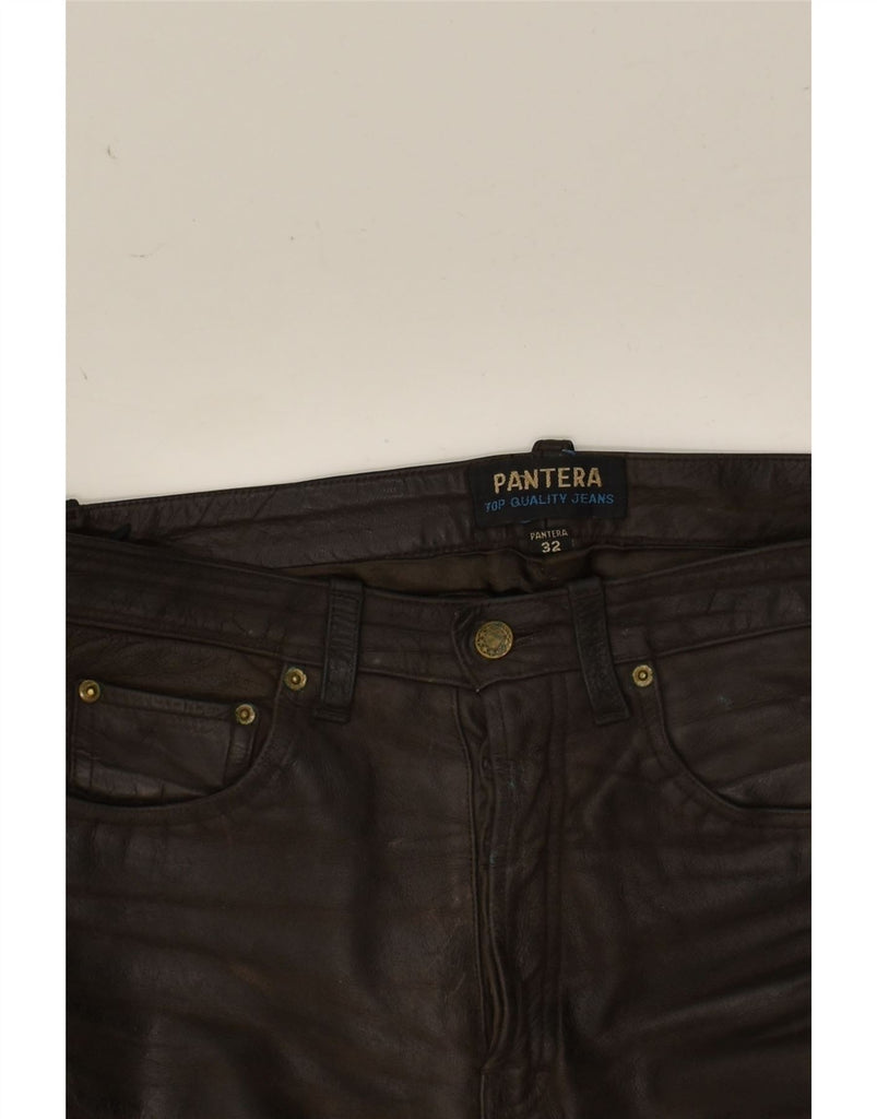 PANTERA Mens Straight Leather Trousers W32 L30  Brown Leather | Vintage Pantera | Thrift | Second-Hand Pantera | Used Clothing | Messina Hembry 