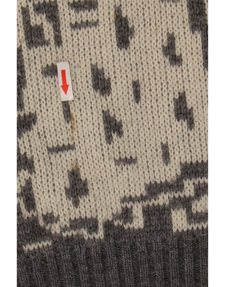 Vintage Mens Abstract Pattern Crew Neck Jumper Sweater Small Grey