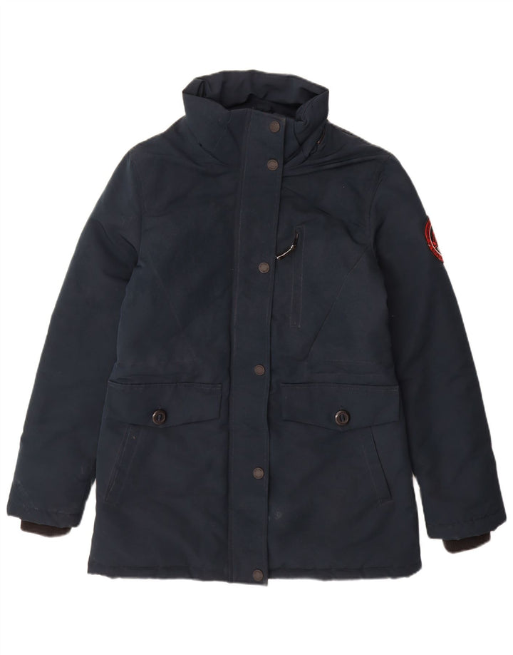 Superdry Womens Hooded Padded Jacket UK 10 Small Navy Blue Polyester