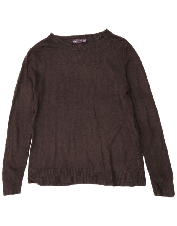 Marks & Spencer Womens Boat Neck Jumper Sweater UK 12 Medium Black Acrylic