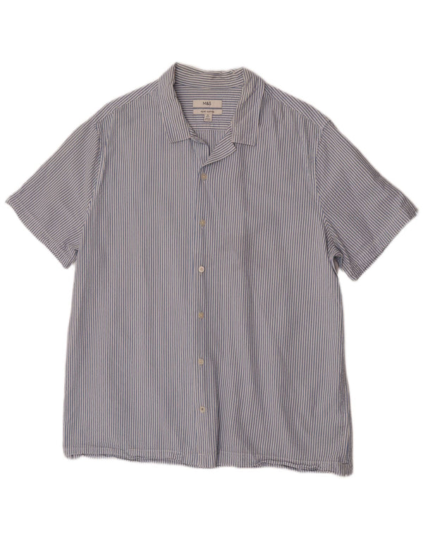 Marks & Spencer Mens Short Sleeve Shirt XL Blue Striped Cotton