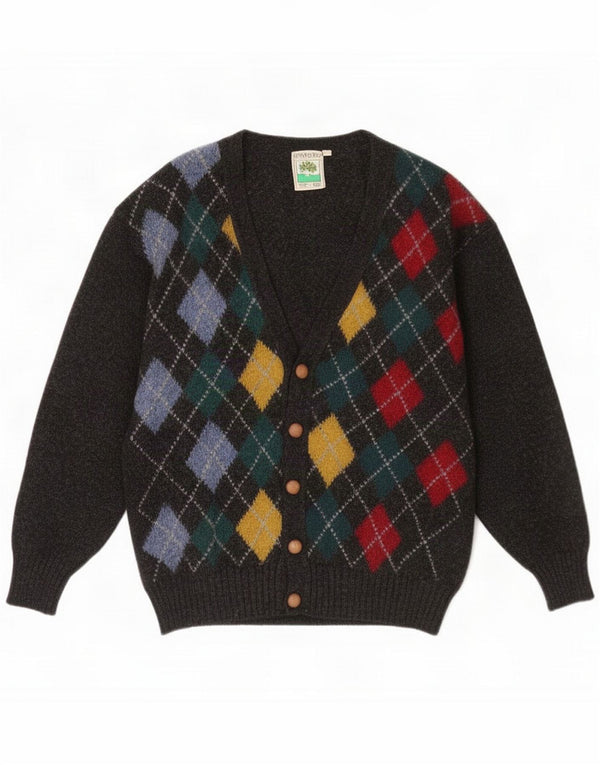 Seven Oaks Mens Cardigan Sweater Large Grey Argyle/Diamond New Wool