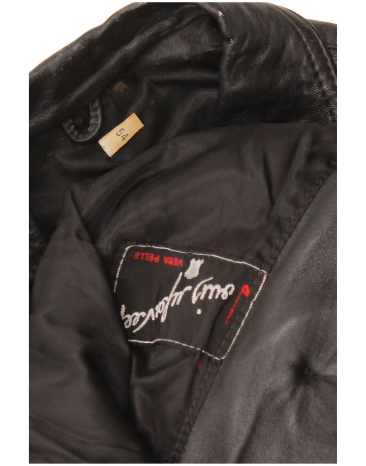 Vintage Mens Leather Coat UK 38 Medium Black Leather