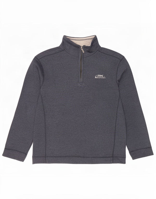 Weird Fish Mens Zip Neck Sweatshirt Jumper Medium Navy Blue Cotton