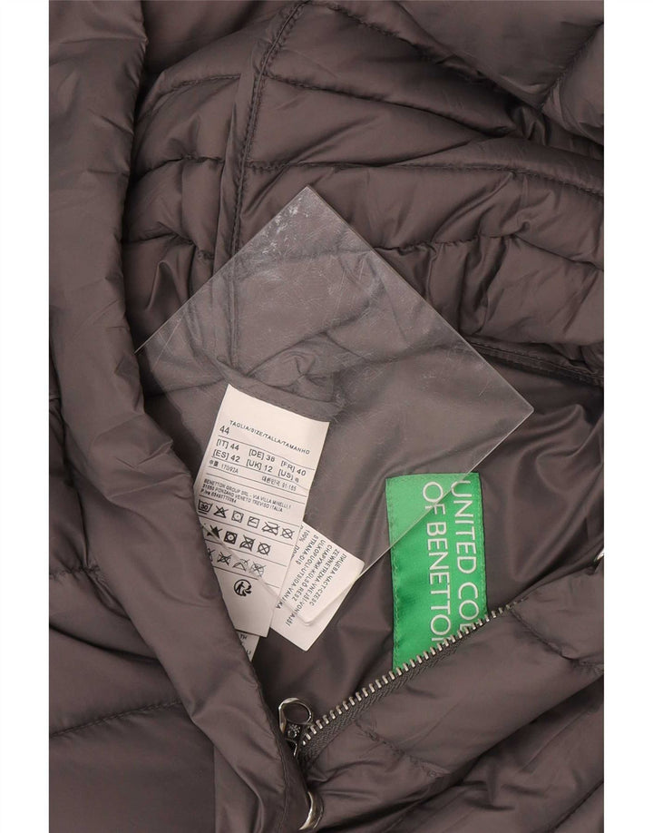 Benetton Womens Hooded Padded Coat UK 12 Medium Grey Nylon