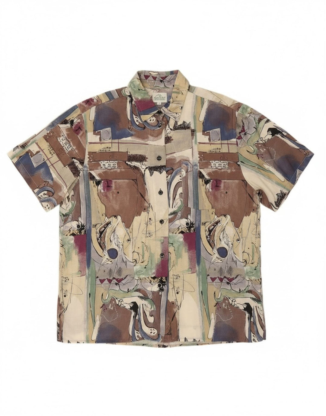 Vintage Womens Abstract Pattern Short Sleeve Shirt Large Multicoloured