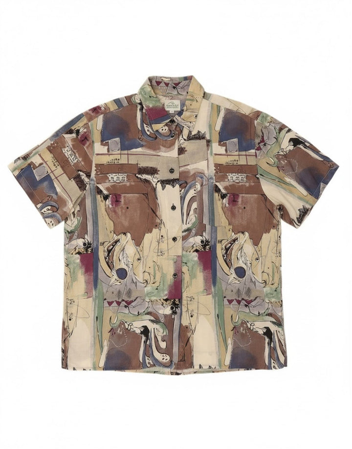 Vintage Womens Abstract Pattern Short Sleeve Shirt Large Multicoloured