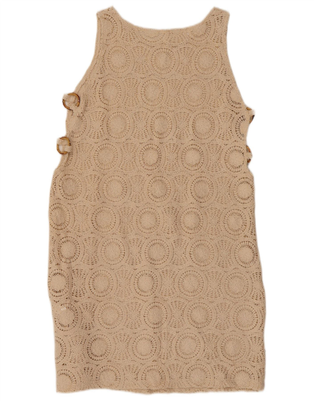 VINTAGE Womens Crochet Sleeveless Shift Dress UK 10 Small Beige Cotton