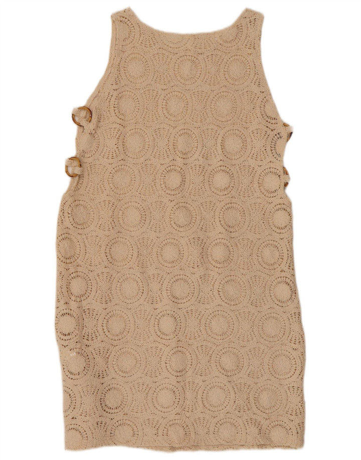 VINTAGE Womens Crochet Sleeveless Shift Dress UK 10 Small Beige Cotton