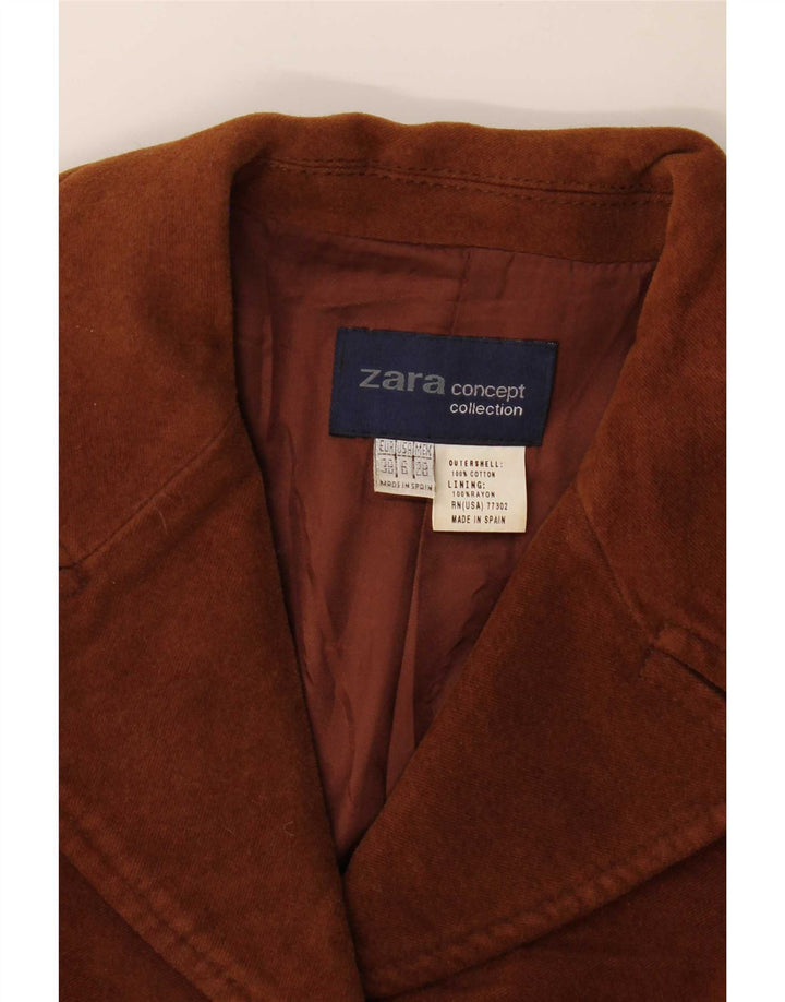 Zara Womens 3 Button Blazer Jacket EU 38 Small Brown Cotton