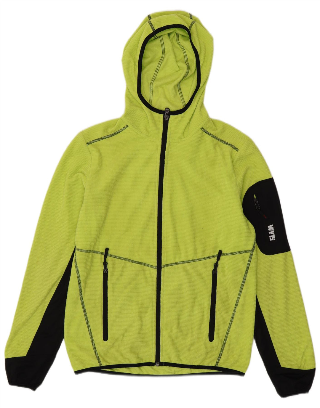 SLAM Mens Zip Hoodie Sweater Small Green Colourblock Polyester