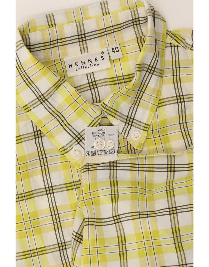 HENNES Womens Sleeveless Shirt EU 40 Medium Yellow Check Polyamide Vintage Hennes and Second-Hand Hennes from Messina Hembry 