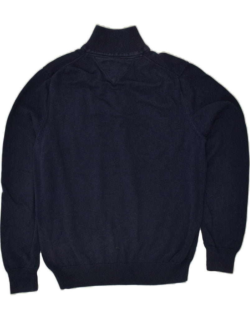 TOMMY HILFIGER Mens Zip Neck Jumper Sweater Large Navy Blue Cotton | Vintage Tommy Hilfiger | Thrift | Second-Hand Tommy Hilfiger | Used Clothing | Messina Hembry 