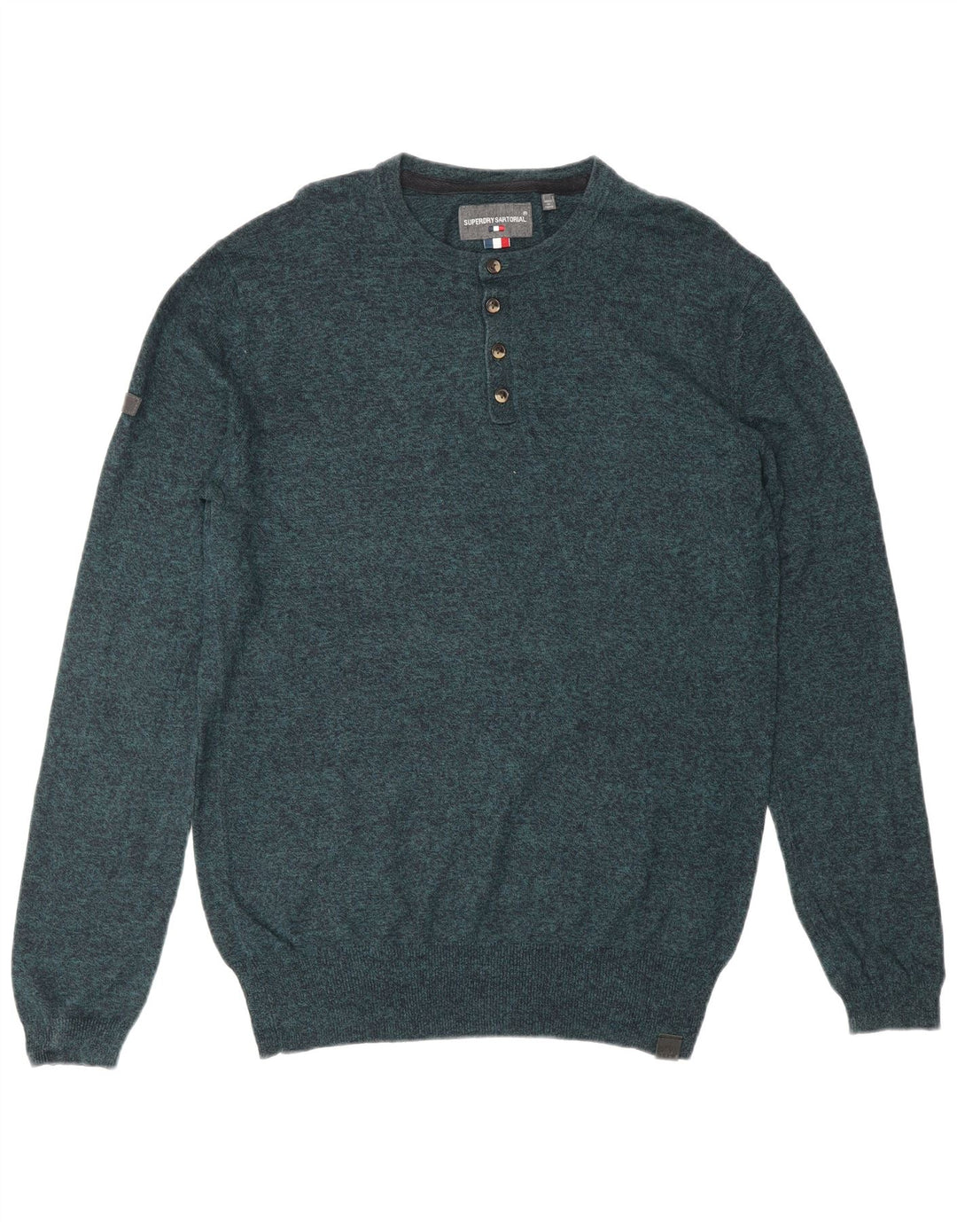 SUPERDRY Mens Crew Neck Jumper Sweater Small Blue Flecked Cotton