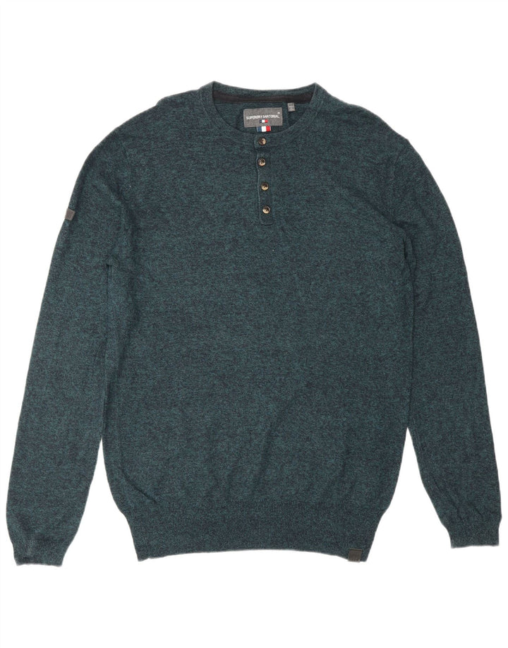 SUPERDRY Mens Crew Neck Jumper Sweater Small Blue Flecked Cotton