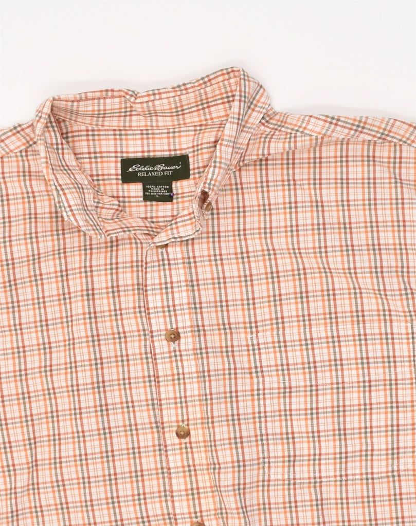 EDDIE BAUER Mens Relaxed Fit Short Sleeve Shirt Large Orange Check Cotton | Vintage Eddie Bauer | Thrift | Second-Hand Eddie Bauer | Used Clothing | Messina Hembry 