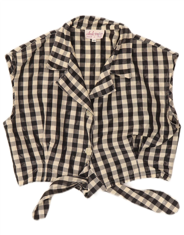 Vintage Womens Crop Sleeveless Shirt Blouse IT 42 Medium Black Gingham