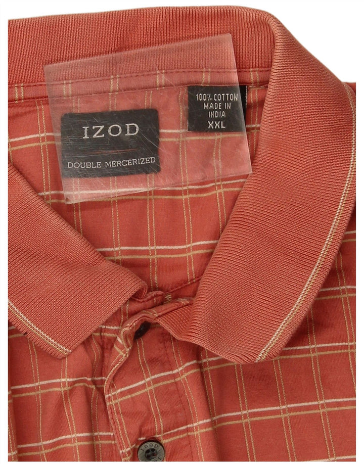 Izod Mens Polo Shirt 2XL Orange Check Cotton