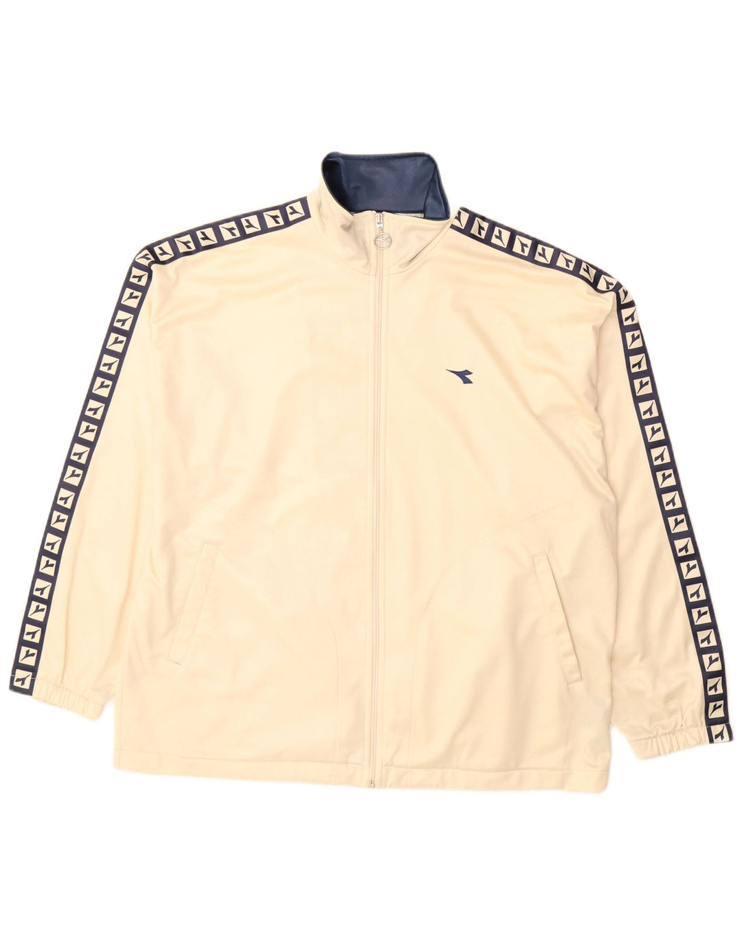 Diadora Womens Oversized Graphic Tracksuit Top Jacket UK 14 Large Beige