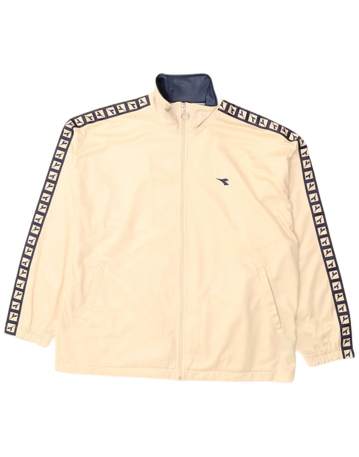 Diadora Womens Oversized Graphic Tracksuit Top Jacket UK 14 Large Beige