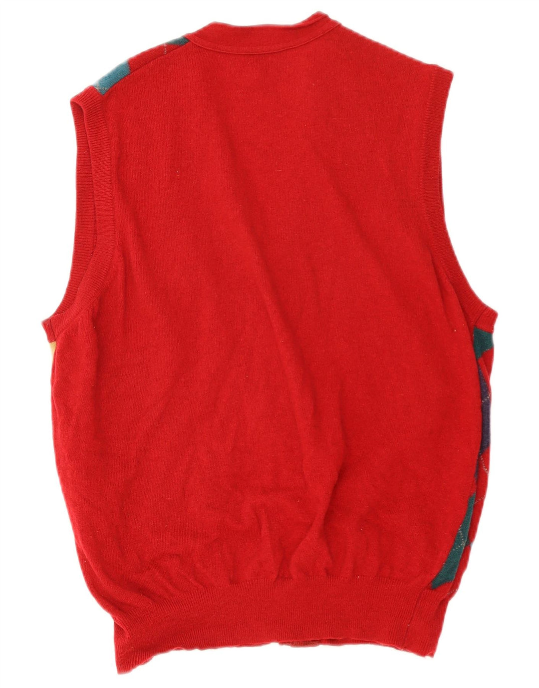 Burlington Mens Sleeveless Cardigan Sweater IT 50 Large Red Argyle/Diamond